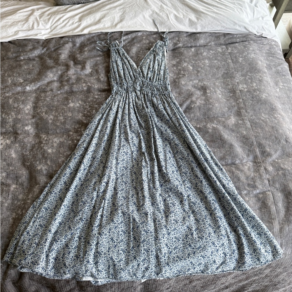 Madewell Blue & White Floral Tie-Shoulder Maxi Dress